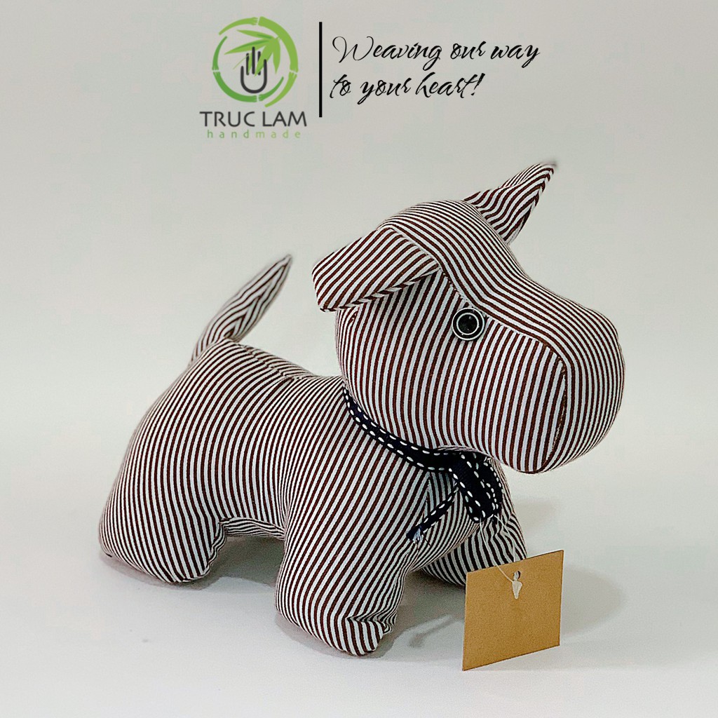 Đồ Chơi Cho Bé Thú Nhồi Bông Hình Con Chó Đeo Nơ Vải Kẻ Bông Gòn Cao Cấp – Trúc Lâm Handmade