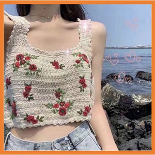 ♥️áo hai dây len thêu hoa croptopsize s,m,l