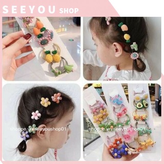Sỉ set 10 dây nơ cột tóc đóng vỉ cho bé siêu cute hình hoa, quả , hoạt hình