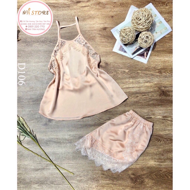 [FREESHIP 50K] Bộ Ngủ Ren NHISTORE Áo Cổ Yếm Quần Đùi Bèo Sexy Freesize Dưới 60kg | BigBuy360 - bigbuy360.vn