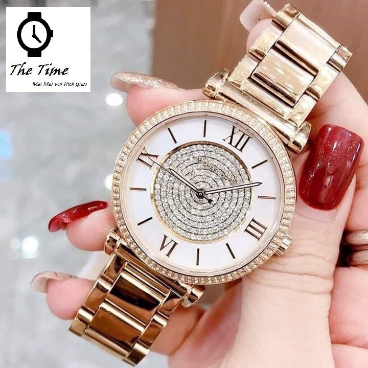 Đồng hồ nữ Michael Kors Caitlin Gold Crystal White Dial MK3332- case 38mm, 3atm.