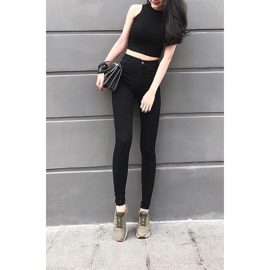 Quần jean BigSize đen tuyền co dãn mạnh, lưng cao đủ size