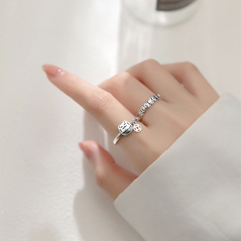 Nhẫn đồng hình mèo may mắn dễ thương sáng tạo