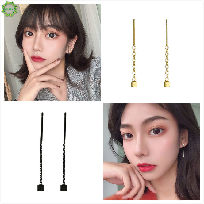 Khuyên Tai Mạ Vàng Đen Thiết Kế Đơn Giản Phong Cách Hàn Quốc
