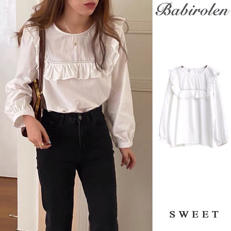 Áo sơ mi kiểu trắng nữ form rộng lụa tay phồng hàn quốc đẹp dài tay họa tiết không cổ ulzzang vintage truehastore SM10 | BigBuy360 - bigbuy360.vn