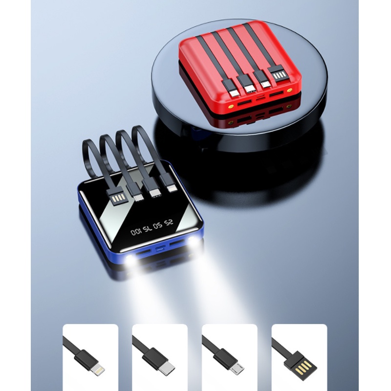 Sạc dự phòng dung lượng lớn 8000/20000MAh có đèn pin , màn hình led hiện thị phần trăm pin，Đi kèm với bốn cáp sạc