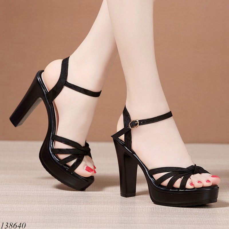 Giày cao gót 10 phân đế trụ vuông chất da si nỉ nhẹ xốp êm bền đẹp mẫu mới 2023 - G138640