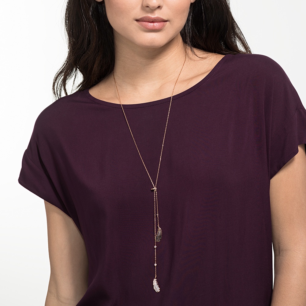 SWAROVSKI Vòng cổ Mặt Lông Vũ Phối Đá Pha Lê Hồng Thời Trang