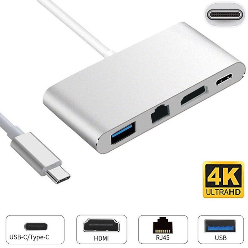 Dây chuyển  Đổi USB Type C Sang HDMI, Hub USB Và Cổng Lan - Type C-HDMI, Hub USB