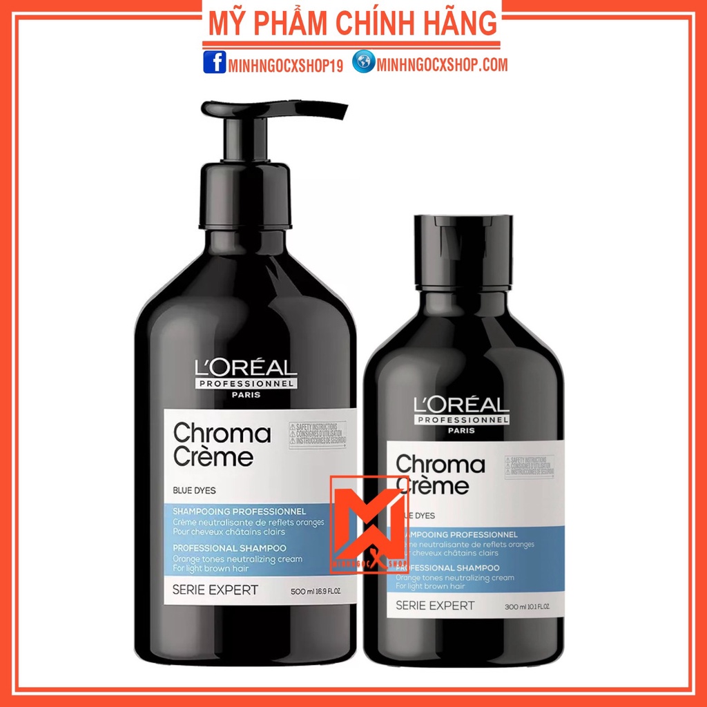 Dầu gội tím khử vàng, xanh dương khử cam, xanh lá khử đỏ Loreal Professionnel Chroma Creme 300/500ml
