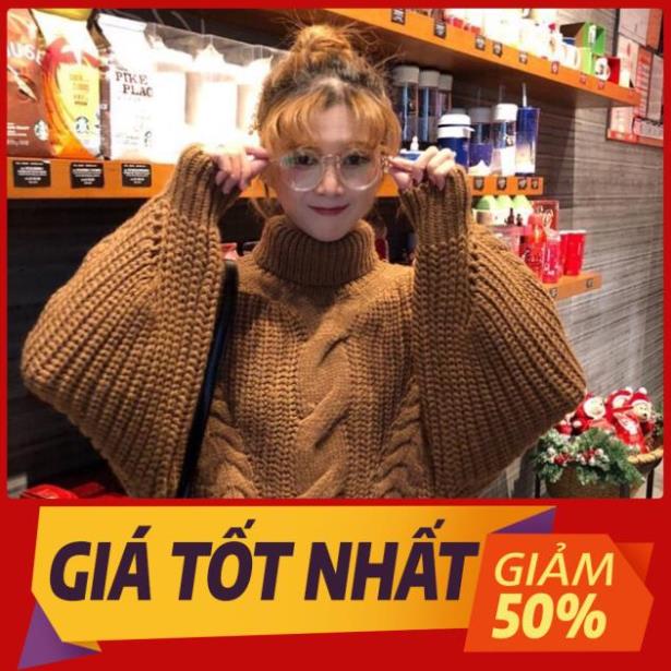 - áo len ulzzang cao cổ dày áo len thừng cổ lọ gấp áo len nữ đẹp dáng rộng tay dài be nâu kiểu hàn quốc -p0 xả ⚡