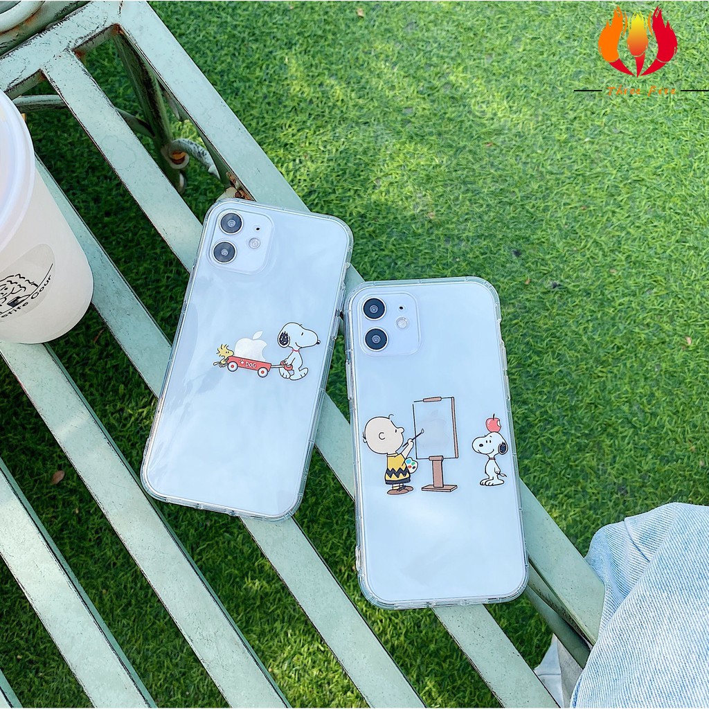 Phim Hoạt Hình Charlie Và Snoopy Dày TPU Dành Cho iPhone SE2 I7 I8 X XR I11 I12 Đệm Chống Vỡ Vỏ