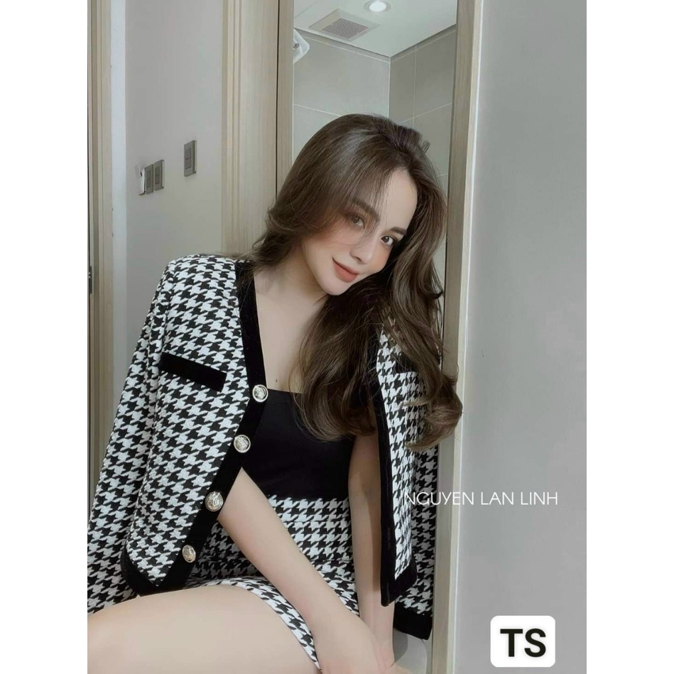 Set áo dạ ziczac kèm chân váy chữ A sang trọng cá tính | BigBuy360 - bigbuy360.vn