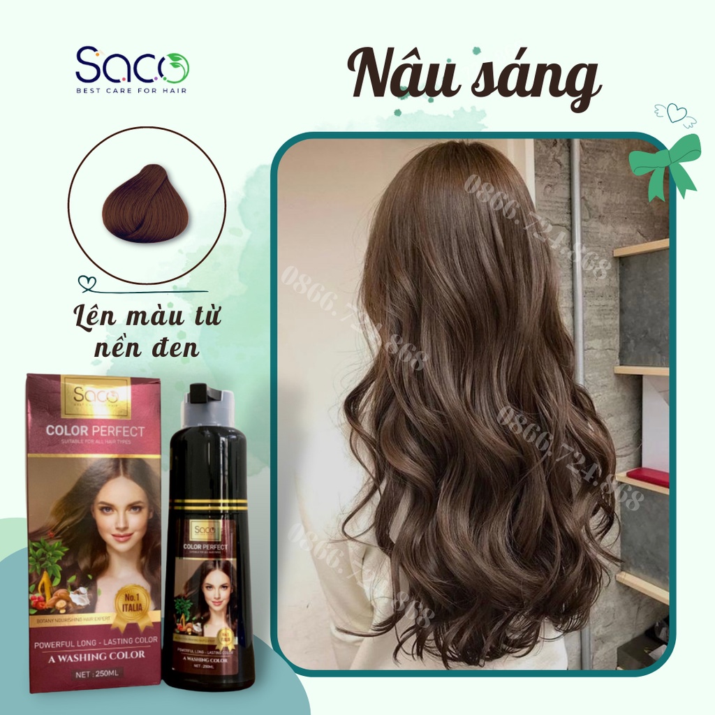 Dầu gội nhuộm tóc Nâu Sáng Saco Light Brown 01 thảo dược thiên nhiên không gây hư tổn cho tóc