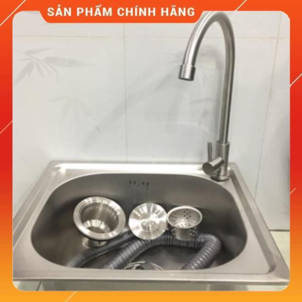 (SALE) CHẬU RỬA CHÉN 1 HỘC + VÒI CHÉN LẠNH INOX304 + XẢ INOX