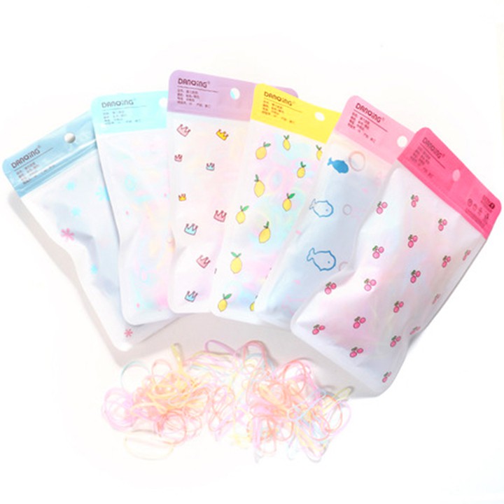 Set thun cột tóc đàn hồi nhiều màu sắc kẹo ngọt cho bé yêu kèm túi zip xinh xắn BBShine – P143