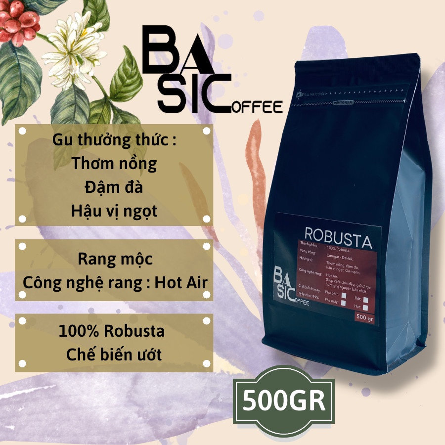 Cà Phê Robusta Nguyên Chất Rang Mộc 100% Hương Vị Đắng Đầm Hậu Ngọt Thơm Nồng Cafe Sạch Đăk Lăk Basic Coffee