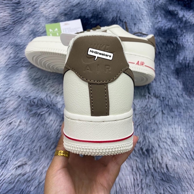 Giày Thể Thao MHSneakers AF1 Màu Trắng Kem Vệt Nâu, Giày Sneaker Thời Trang Nam Nữ