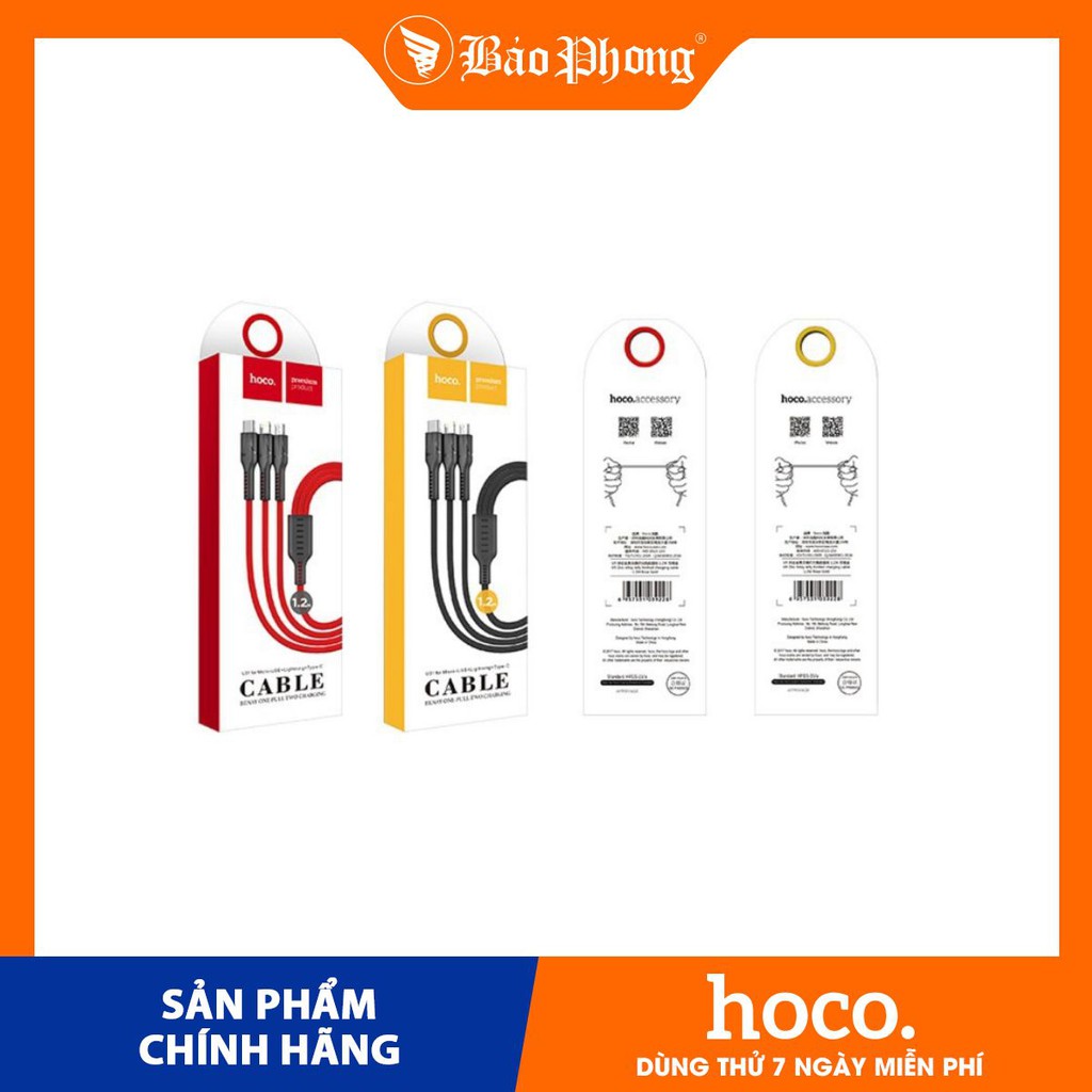 Cáp sạc 3 đầu HOCO U31 Lightning / Micro / Type C Dành cho điện thoại iPhone iP Xiaomi Huawei Samsung Oppo Realme