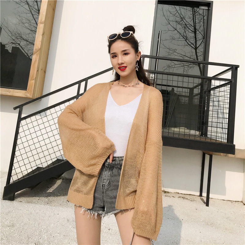 Áo khoác cardigan len dáng rộng dài tay áo choàng chống nắng không cài cúc | BigBuy360 - bigbuy360.vn