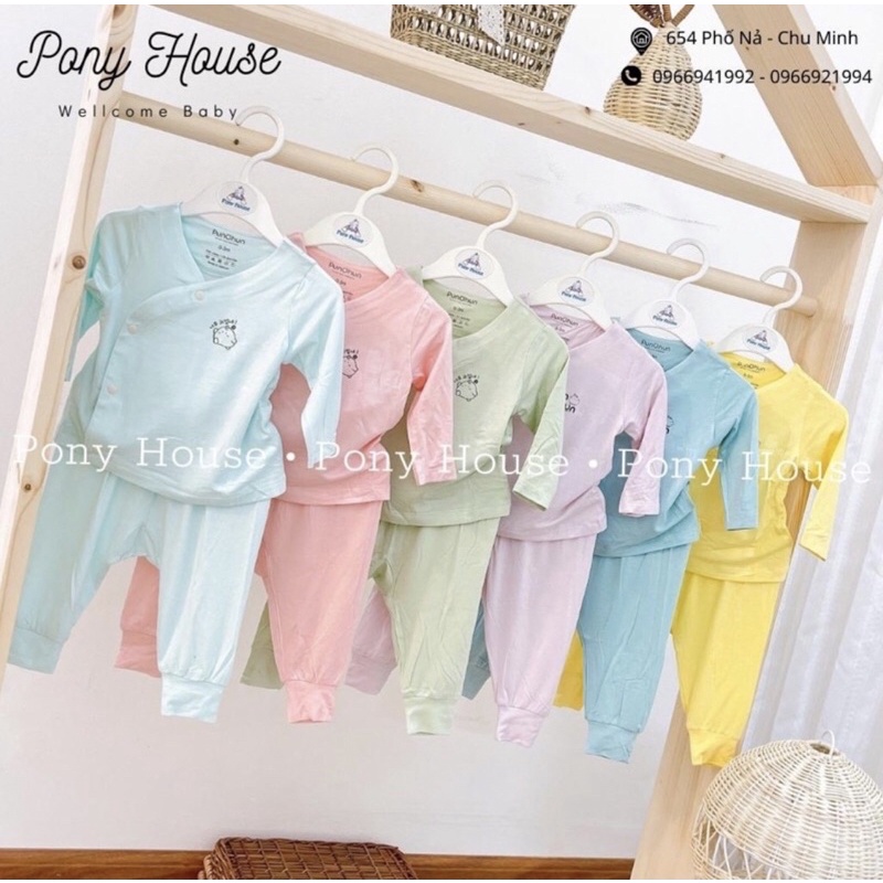 [Punchun]Bộ daì tay cài chéo cho bé. (0-3m, 3-6m)