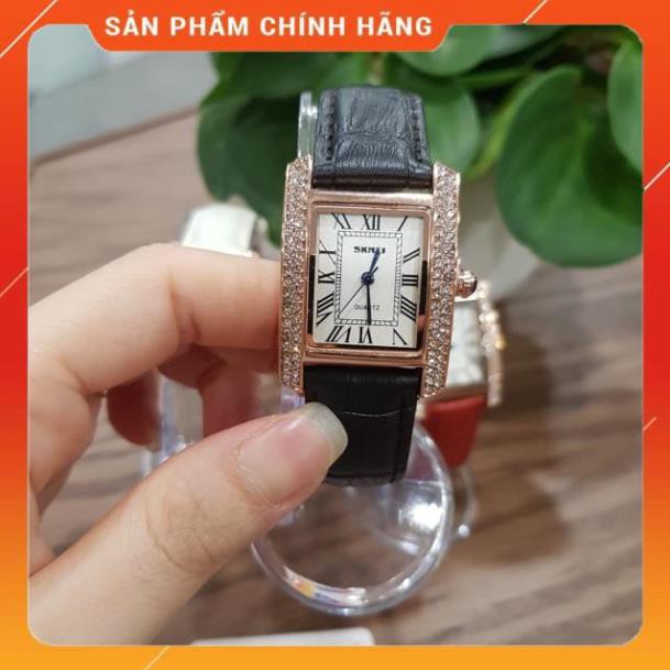 Hot!!! Đồng hồ nữ dây da SKMEI quyến rũ đồng hồ nữ mặt vuông đính đá dây da chính hãng chống nước Tony Watch 68 giá re