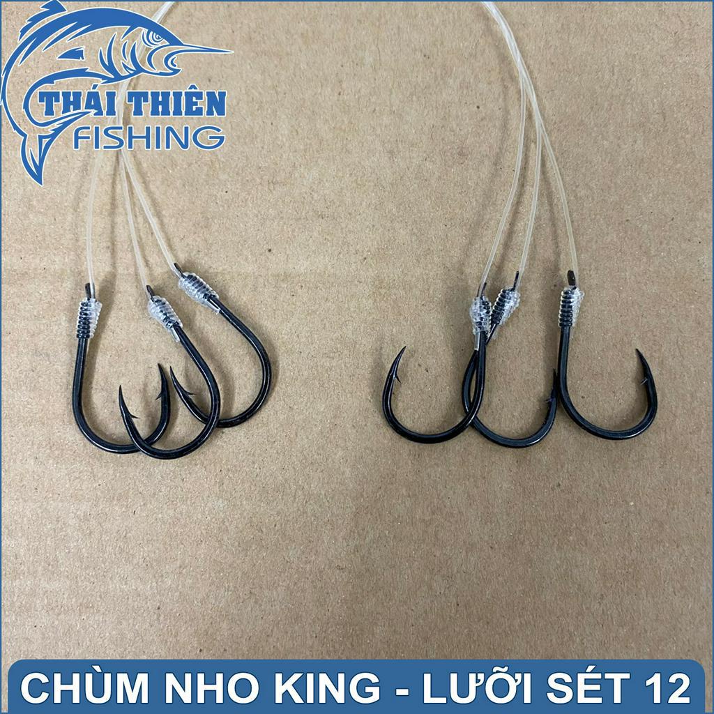Lưỡi Câu Cá Chùm Nho King 4, 6, 8 Sét Nhật Số 12 Dùng Câu Cá Tra, Chim