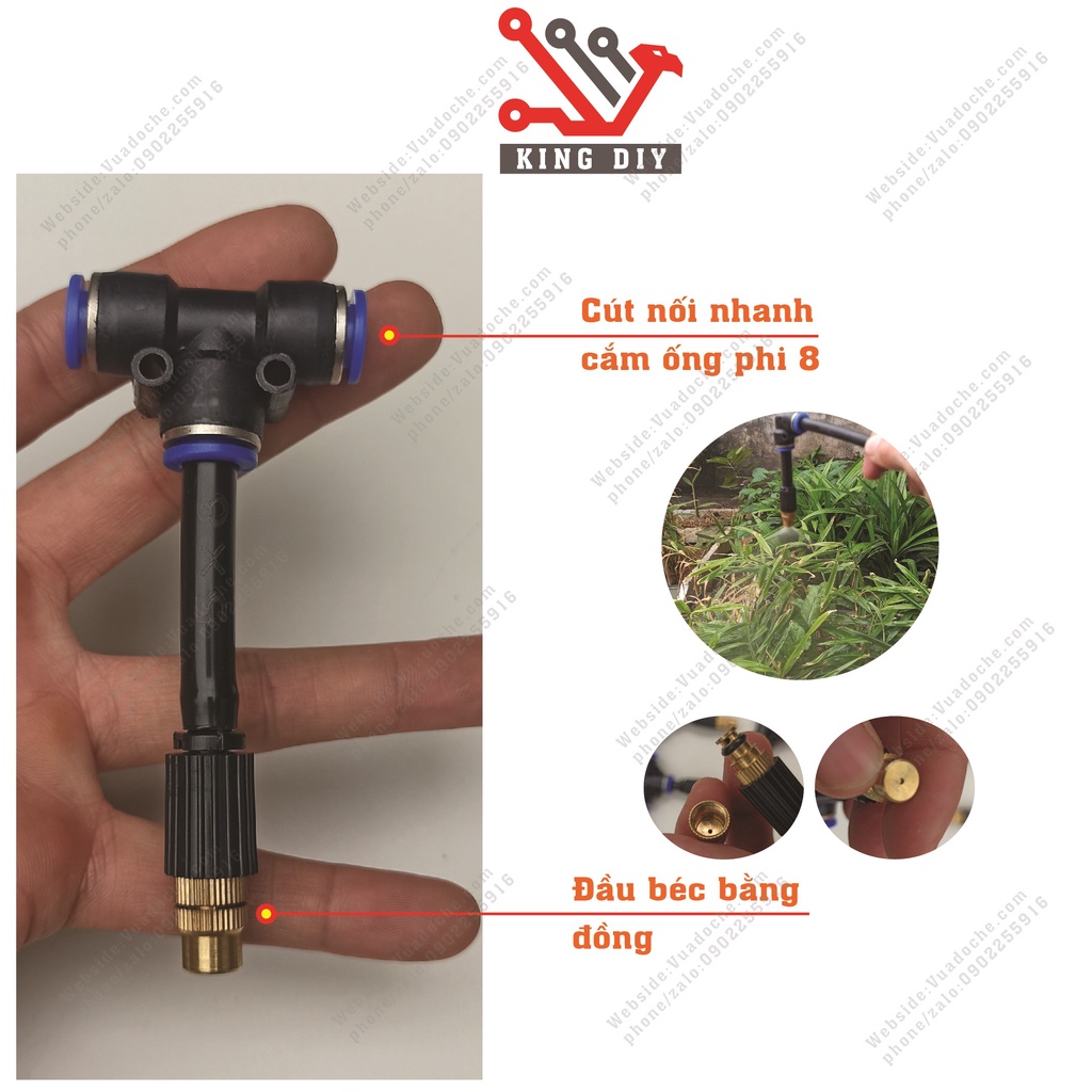 Bộ máy bơm phun sương tưới cây lan hoa rau tự động điều khiển bằng điện thoại 12 béc đồng đầy đủ phụ kiện