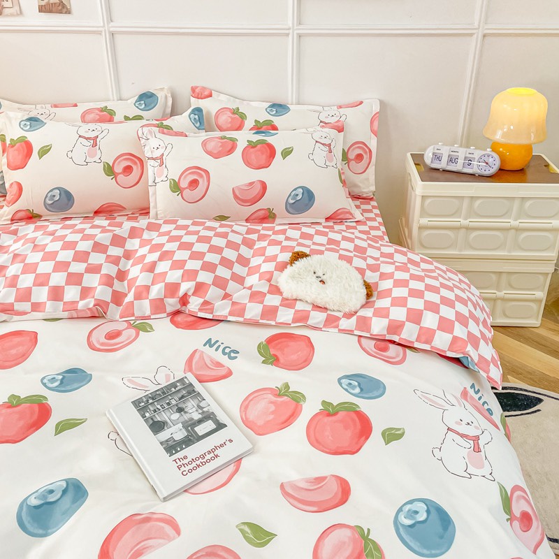 Bộ vỏ chăn ga gối Cotton Poly M2T BEDDING gồm vỏ chăn mền, drap ga giường và 2 vỏ gối nằm - PL Thỏ Đào
