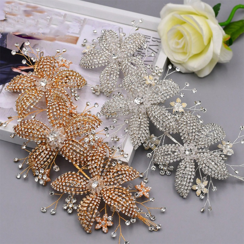 Băng Đô Cài Tóc Đính Pha Lê Hình Hoa Dành Cho Cô Dâu