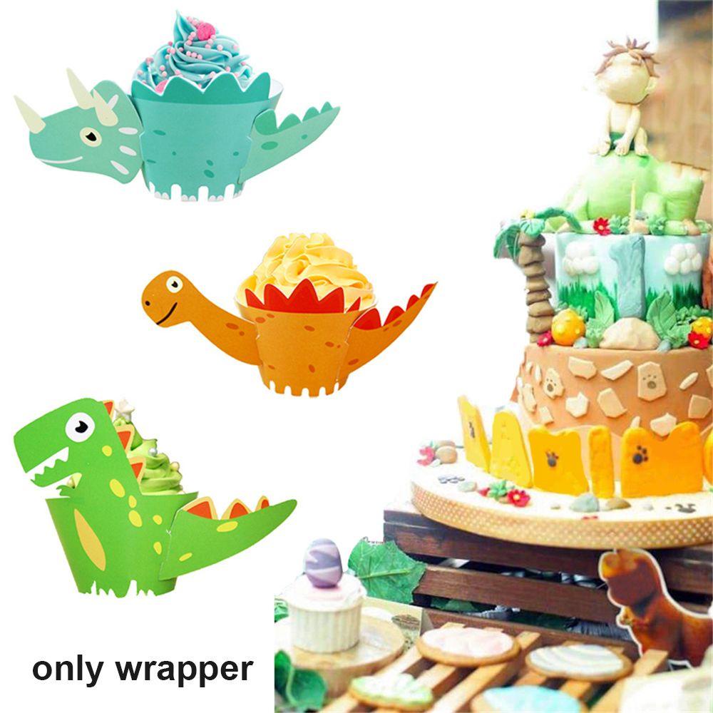 Set 12 Giấy Gói Bánh Cupcake Hình Khủng Long Ốp