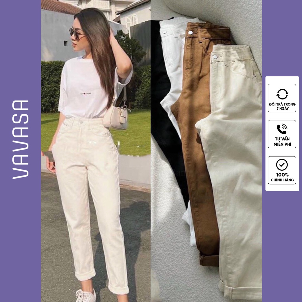 Quần Jean nữ Kaki dáng Baggy quần bò nữ lưng cao VAVASA QJ24