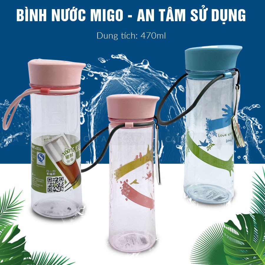 Bình đựng nước, bình nước bằng Nhựa BPA FREE MIGO Cao cấp - 1521 - An toàn, trong suốt, có rây lọc, quai xách TA4 | BigBuy360 - bigbuy360.vn