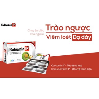 Kukumin IP - Hỗ trợ cho viêm loét & trào ngược dạ dày - Chứa Curcumin Phytosome nhập khẩu từ Italia