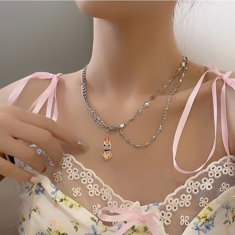 Vòng cổ Xỏ Hạt Resin Hình Thỏ Hoạt Hình Dễ Thương Phong Cách retro