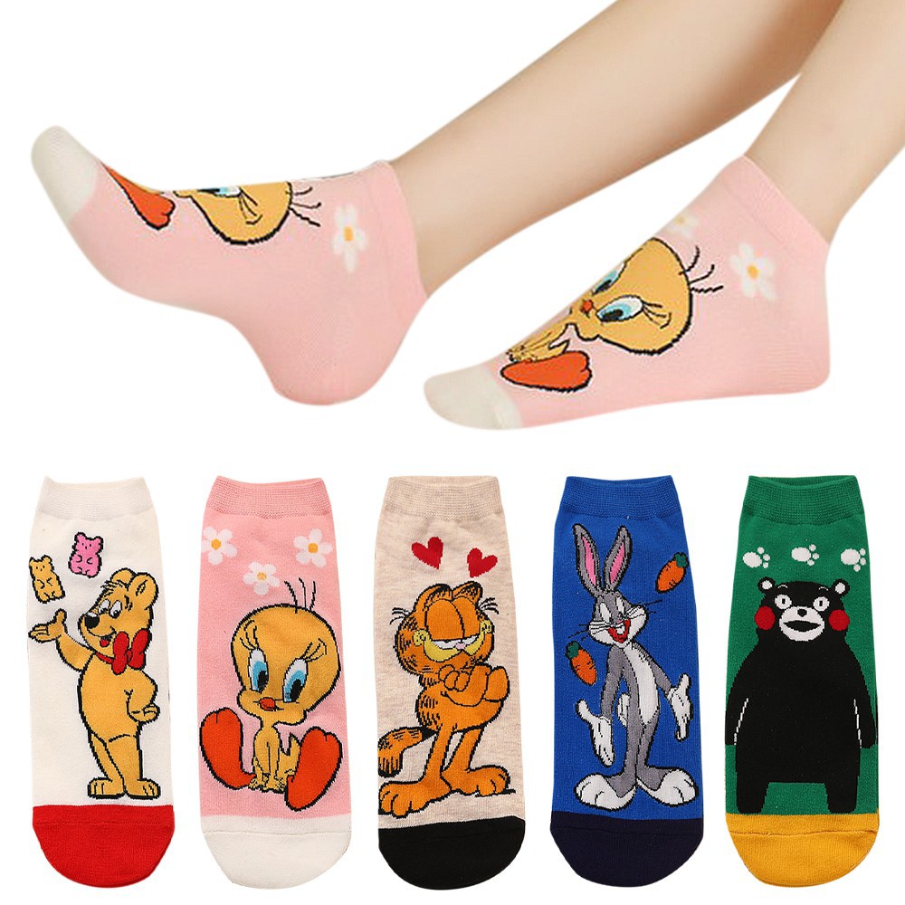 Tất Cotton Cổ Ngắn Hoạ Tiết Hoạt Hình Đáng Yêu Cho Nữ
