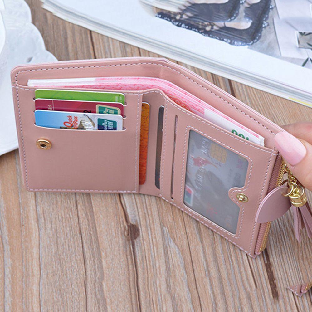 Ví Ngắn Đựng Thẻ / Tiền Xu Có Khóa Kéo Phối Tua Rua Dễ Thương Giá Đỡ