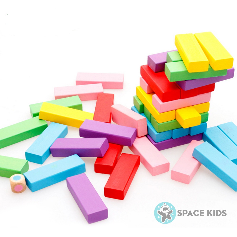 Đồ chơi Rút gỗ cho bé 48 chi tiết kèm xúc xắc nhiều màu sắc cho bé vui chơi Space Kids