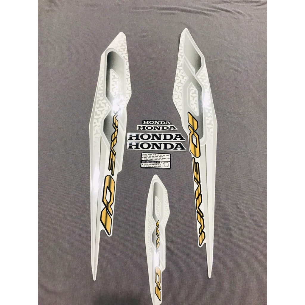 Nguyên bộ tem rời 3 lớp zin thái dán xe máy Honda Wave a alpha 2019 trắng