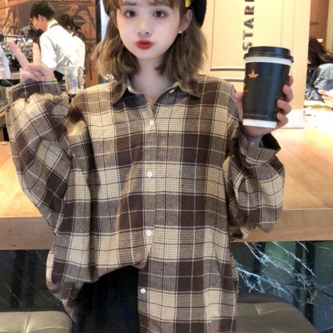 Áo Sơ Mi Cotton Nỉ Sọc Ca Rô SIZE Lớn Thời Trang Hàn Quốc Cho Nữ D6J8