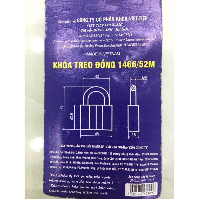 Khoá Việt Tiệp Thau 4P 5P 6P - Chính hãng 100% - nhiều kích cỡ tiện lợi cho người sử dụng