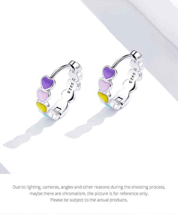 Hoa tai Bamoer SCE909 bạc 925 tráng men màu cầu vồng kiểu trái tim thời trang 2020 dành cho nữ