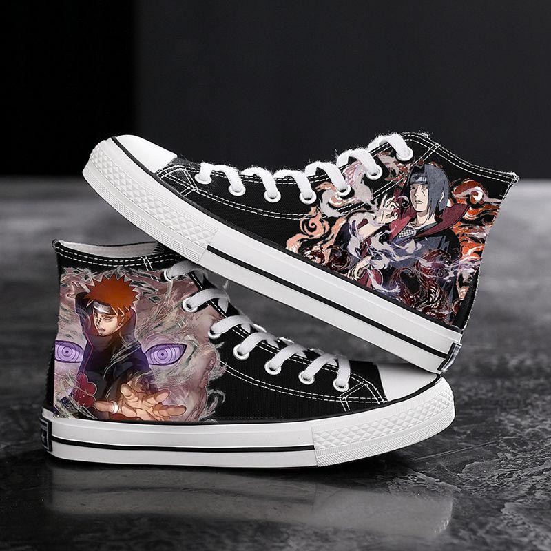 Giày Vải Canvas Cổ Cao In Hình Graffiti Naruto Sasuke Giản Dị Dành Cho Cặp Đôi