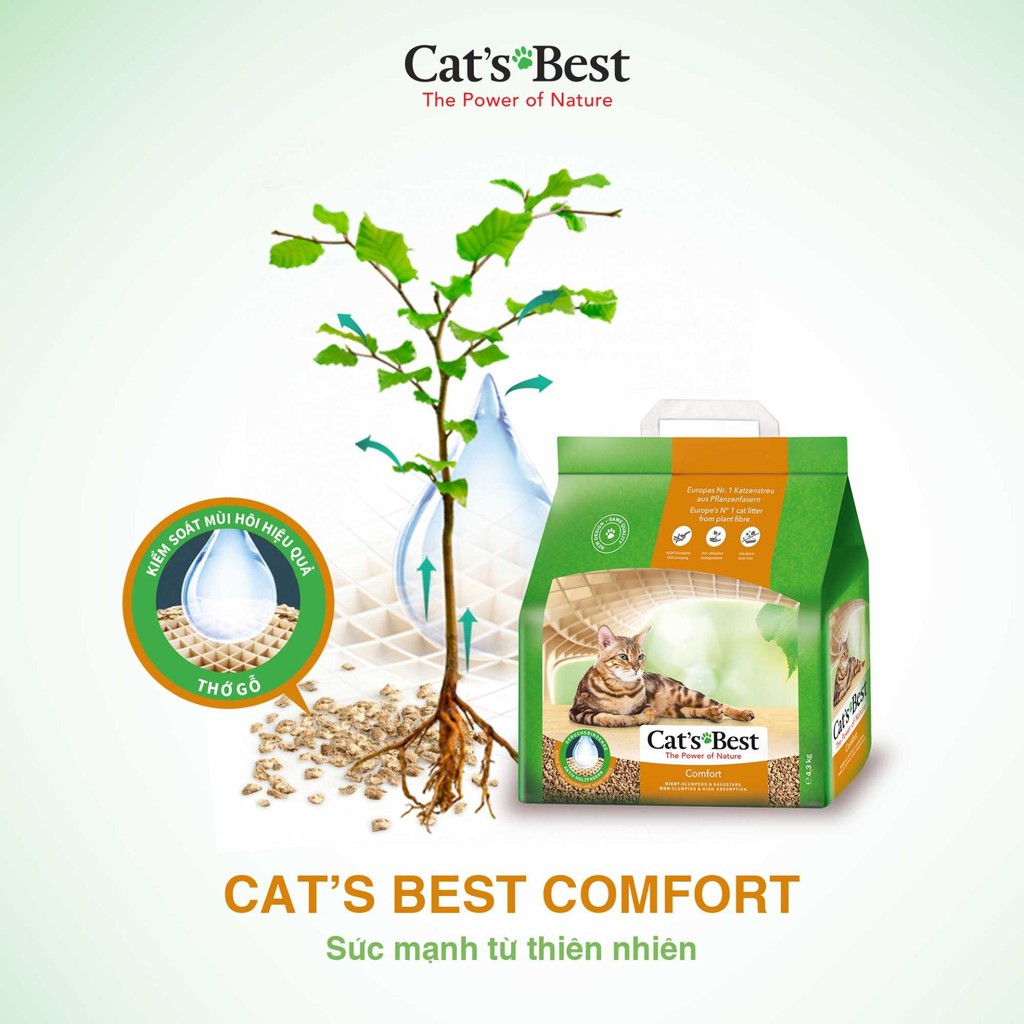 &lt;tặng kèm khay vệ sinh&gt;Combo 3 túi cát vệ sinh hữu cơ cho mèo không vón cục Cat's Best Comfort (10L x 3 túi)