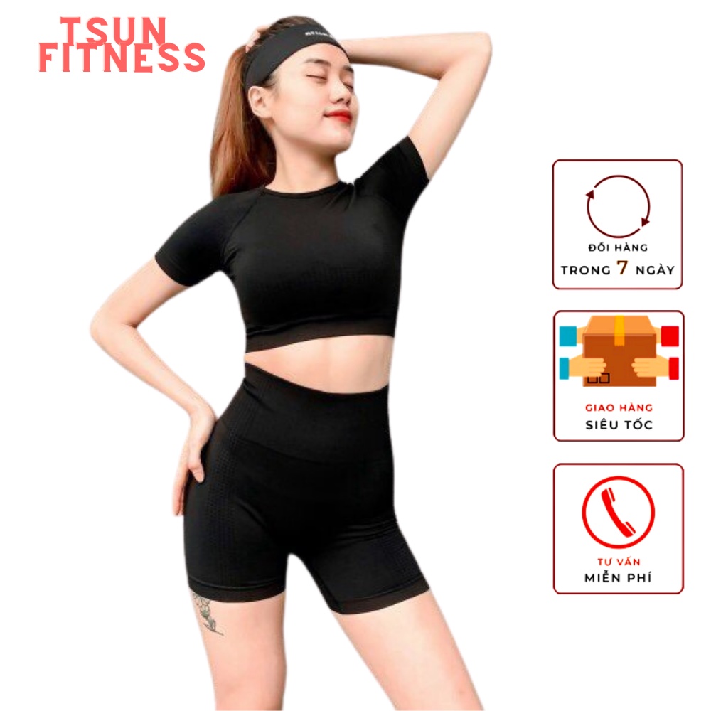 Set đồ tập gym yoga aerobic nữ Quần đùi Áo Croptop vải dệt kim ,co giãn tốt, mặc ôm dáng, nâng mông, tôn vòng 3