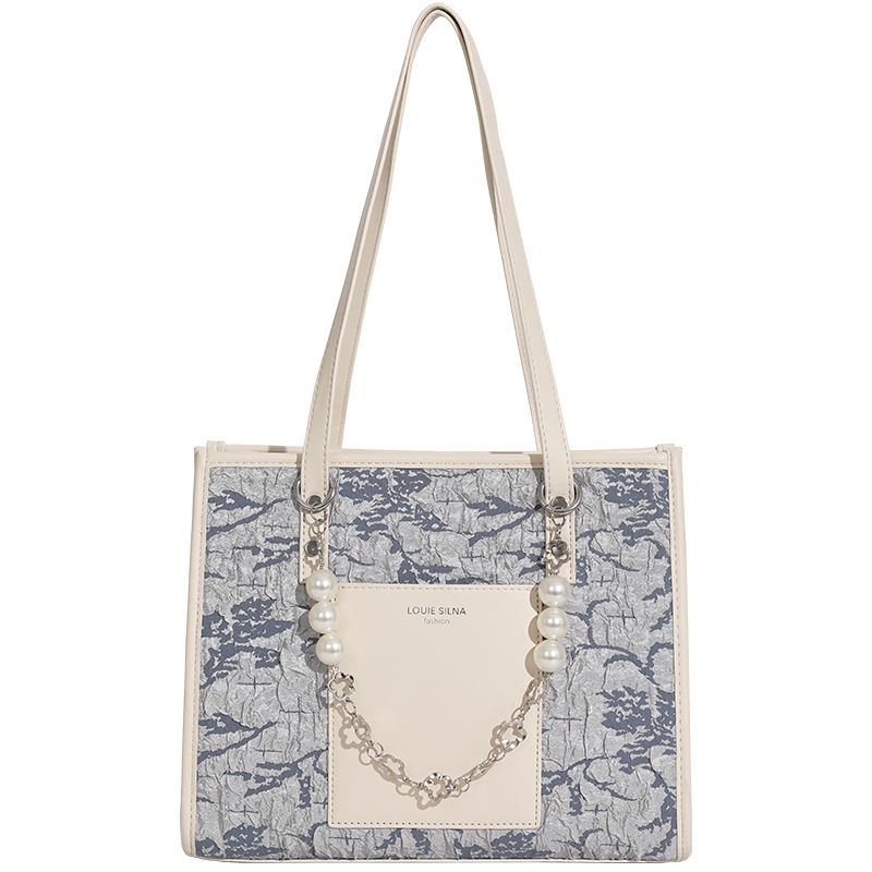 Túi Xách Tote Sức Chứa Lớn Bằng Vải Jacquard Màu Xanh Muối Biển Phong Cách Mới Cao Cấp Cho Nữ