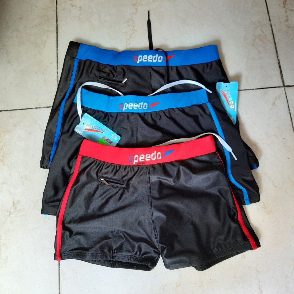 Quần Bơi Nam SPEEDO Đen Phối Xanh Đỏ Có Túi Nhỏ Đựng Chìa Khóa Tiên Lợi