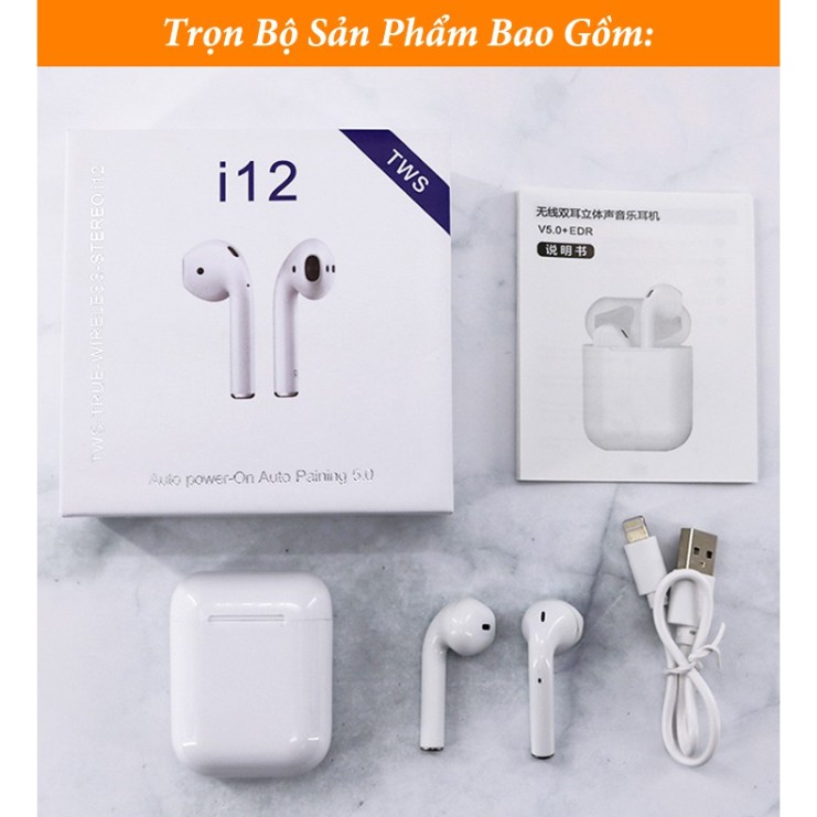 Tai Nghe Bluetooth i12s 5.0 Cảm Ứng Cực Nhạy Tăng Chỉnh Âm Lượng 1 Đổi 1 Trong 30 Ngày