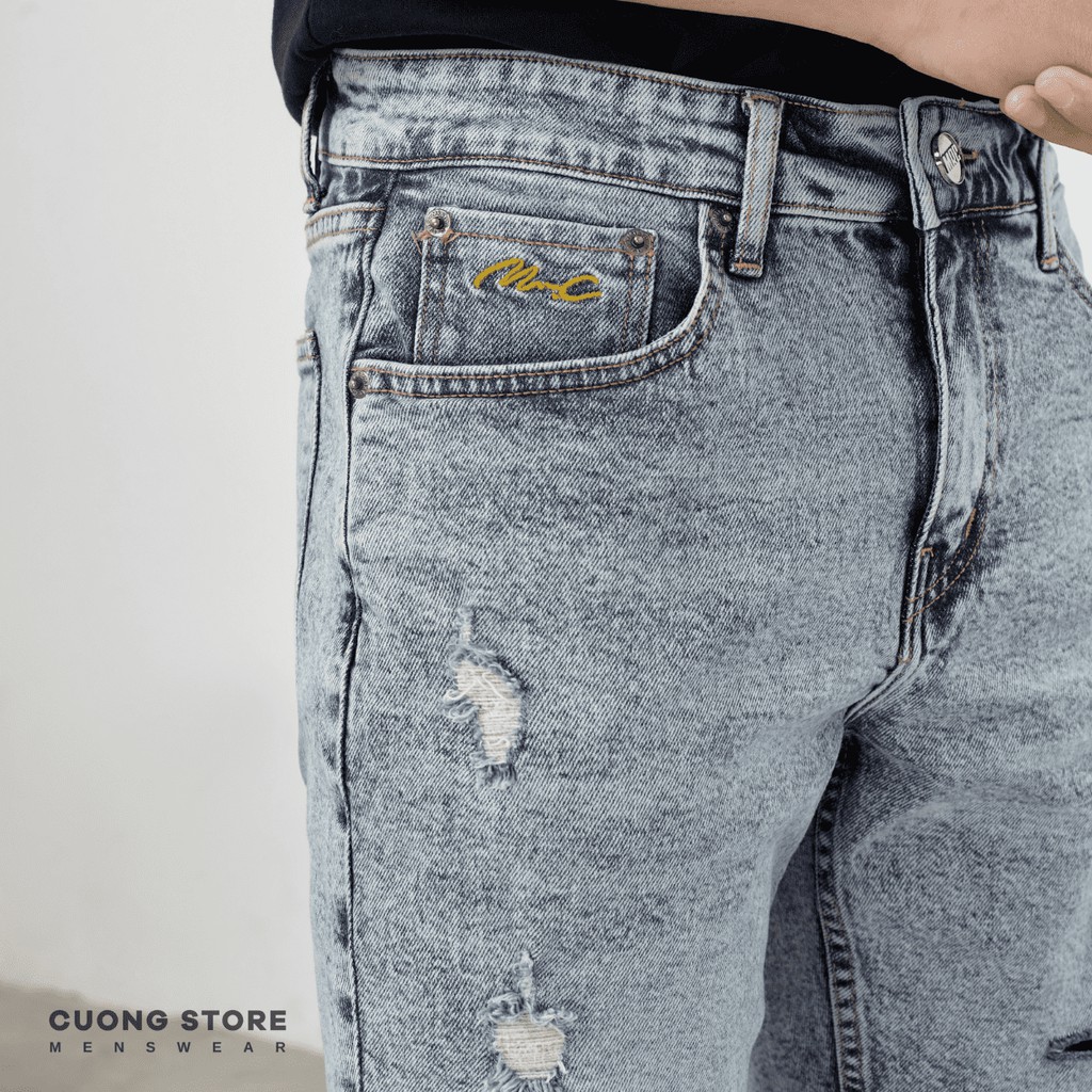 Quần short jean nam xanh bạc MRC 0112 chất cotton cao cấp, form ôm vừa vặn, tôn dáng, trẻ trung - CUONG STORE