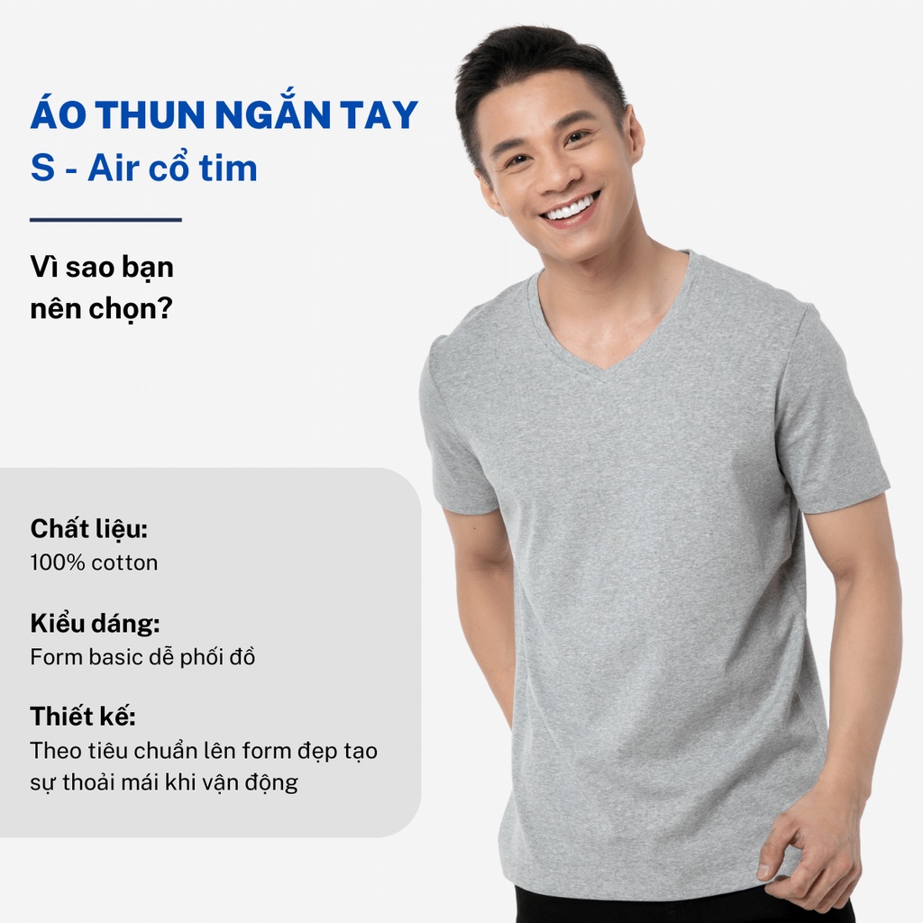 Áo thun nam cổ tim CIZA vải cotton co giãn mặc thoáng mát thấm hút mồ hôi size S M L XL ATNY02